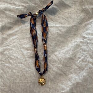 Vintage Scarf Necklace with Bee Pendant